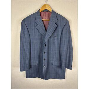 Brothers Beilla Italian Wool Silk Blazer Blue Plaid 44S Tessuto Italiano